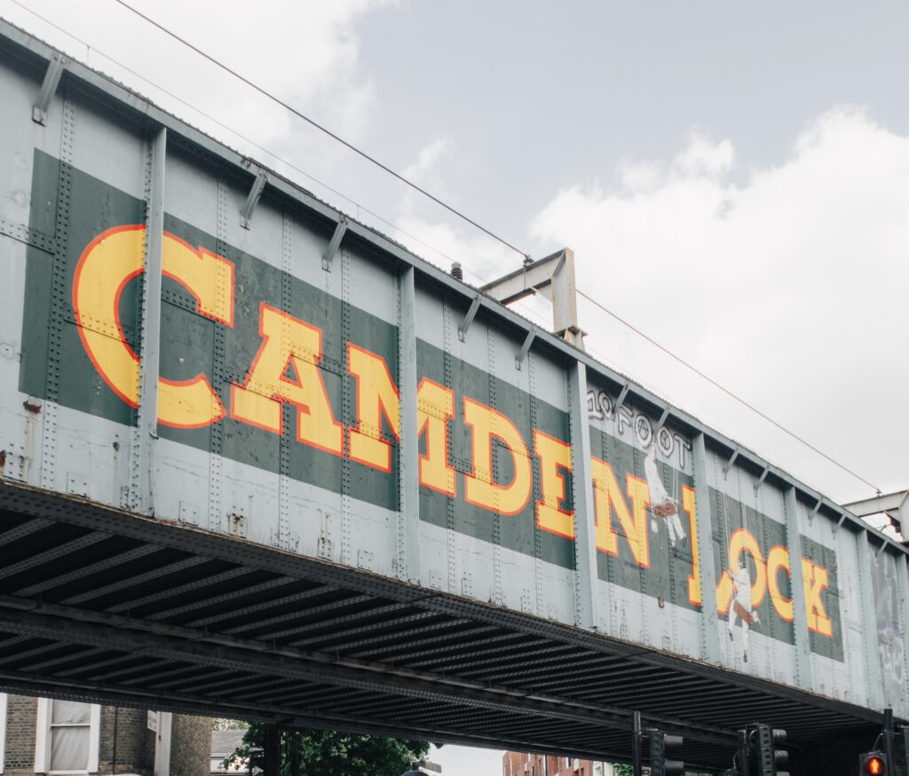 The Camden Lock sign as you enter the street food market