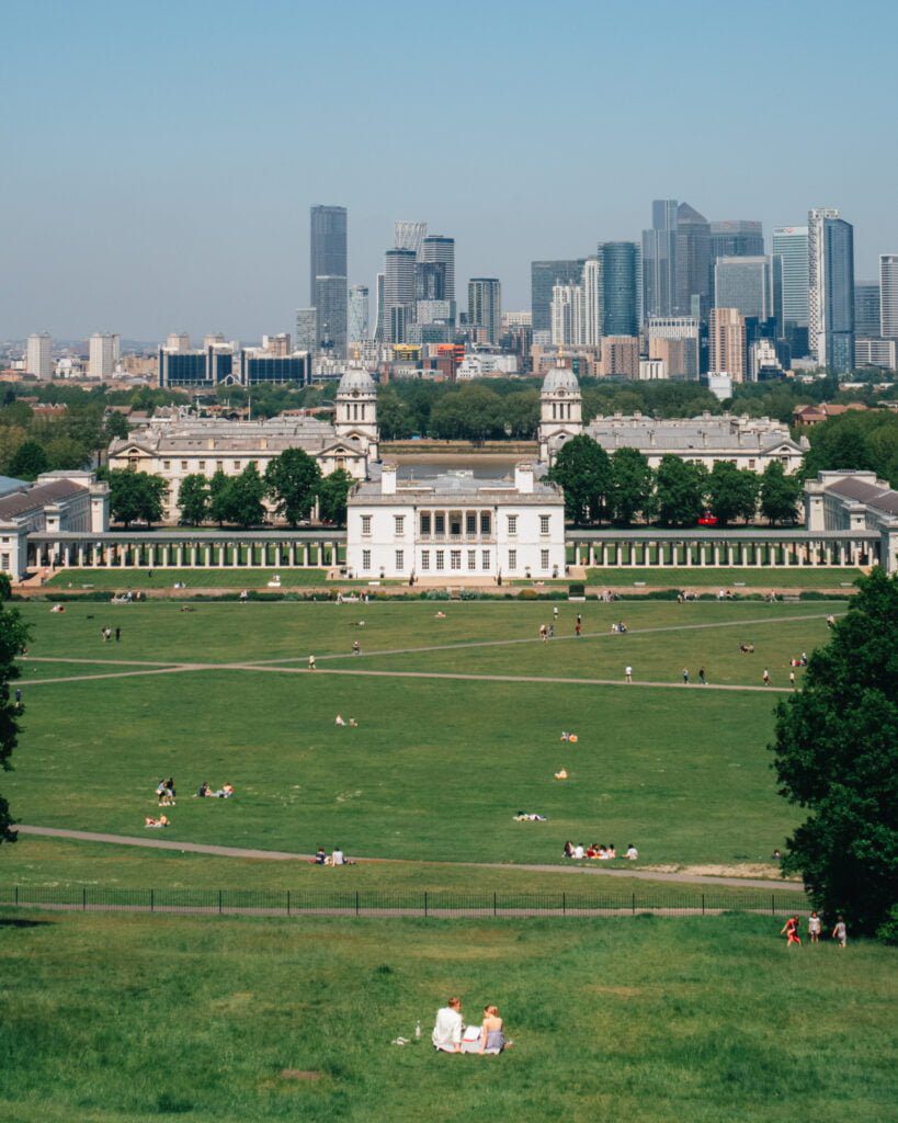Overlooking the london skyline from Greenwich park near the observatory